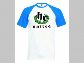 Hardcore - HC United - pánske dvojfarebné modrobiele tričko 100%bavlna značka Fruit of The Loom